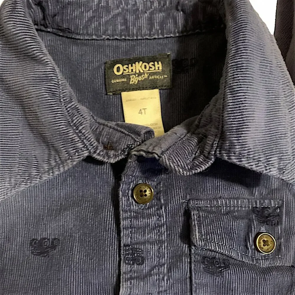 Oshkosh VGUC Monster Truck Blue Corduroy Shirt. Size 4.